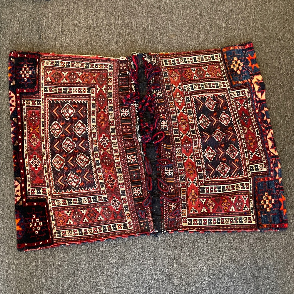 Vintage Tribal Patterned Red, Blue and Cream  Colored Camel Saddle Bag Woolen